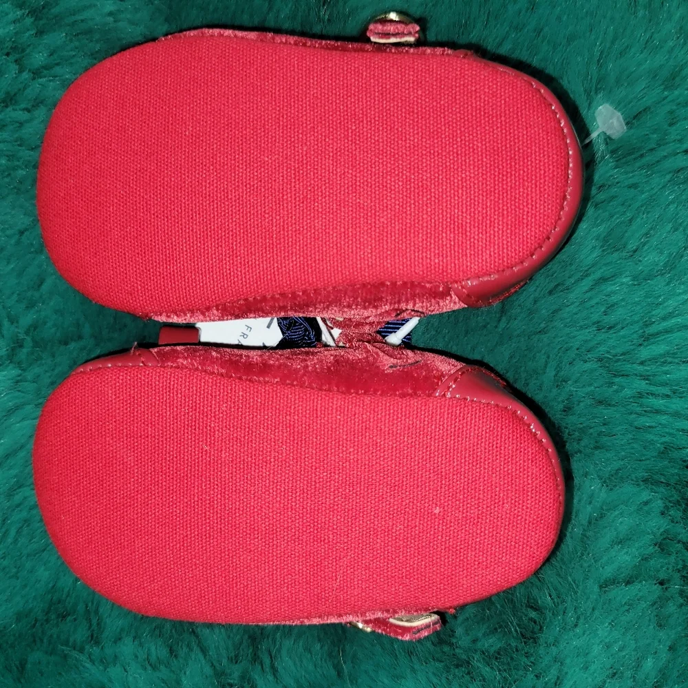 đď¸ Janie and Jack Presenting Holiday Red Patent Velour Bow Dress Shoes 0-3 Baby - Picture 2 of 6